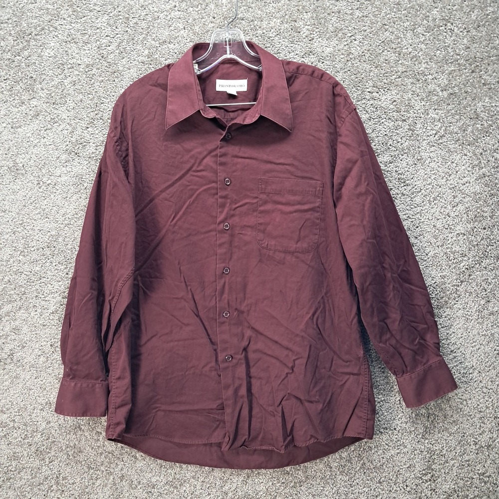 Pronto Uomo Mens Burgundy 100% Cotton Long Sleeve Button Down Shirt 16 32/33